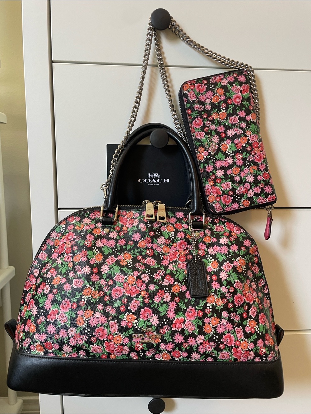 Coach Sierra Posey Cluster Floral Satchel, Wallet & Silver Crossbody Chain Set
